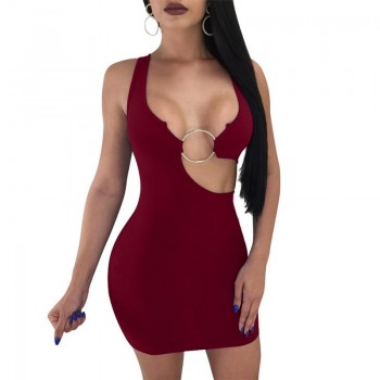 Sexy Party Dresses Sleeveless Hollow Out Night Club Bodycon Dress Blue Black Burgundy